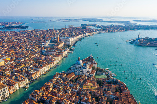 View of the Grand Canal, Basilica Santa Maria della Salute and San Marco Square, Venice, Italy