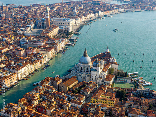 View of the Grand Canal, Basilica Santa Maria della Salute and San Marco Square, Venice, Italy