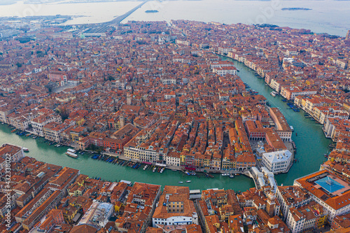 Venice, Rialto Bridge and Grand canal from the sky
