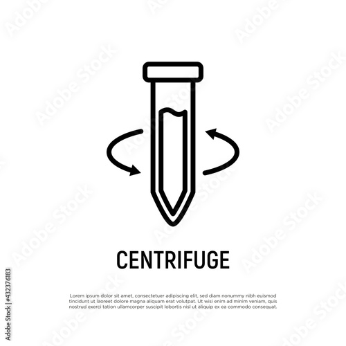 Centrifuge thin line icon. Tube with arrows. Vector illustration.