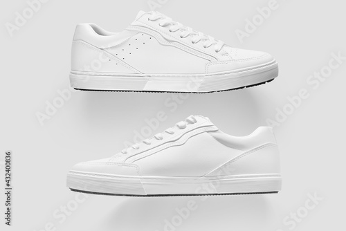 Mockup of the two sides of white generic sneakers