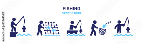 Man fishing icon vector illustration. Leisure activity concept