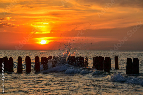 Colorful gold sundown sea