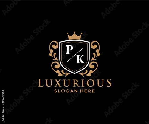 Initial PK Letter Royal Luxury Logo template in vector art for Restaurant, Royalty, Boutique, Cafe, Hotel, Heraldic, Jewelry, Fashion and other vector illustration.
