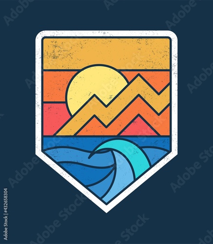 Line style vector surfing badge. For t-shirt prints, posters and other uses.