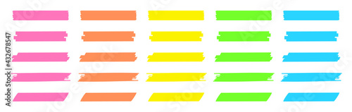 Highlight marker lines. Colored highlight stripes. Hand drawn marker strokes. Text marker stripes. Text highlights and underlining. Brush lines.