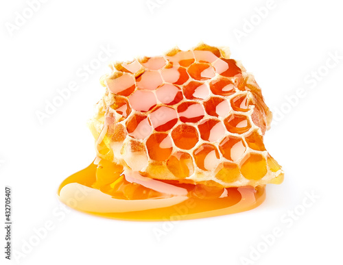 Honeycomb in closeup on white background