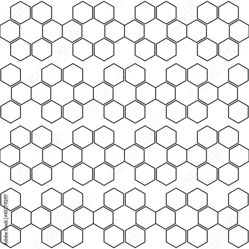 Six same hexagons make pattern. Vector and monochrome seamless ornament.