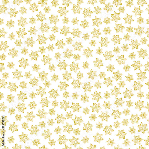 seamless background with snowflakes pattern gold color, vector drawing, illustration effect