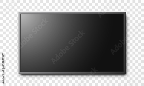 Black flat screen LCD tv isolated on transparent background vector illustration.