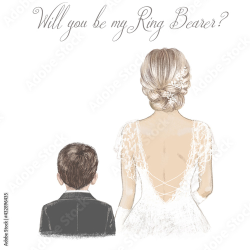 Bride and Ring Bearer. Hand drawn illustration