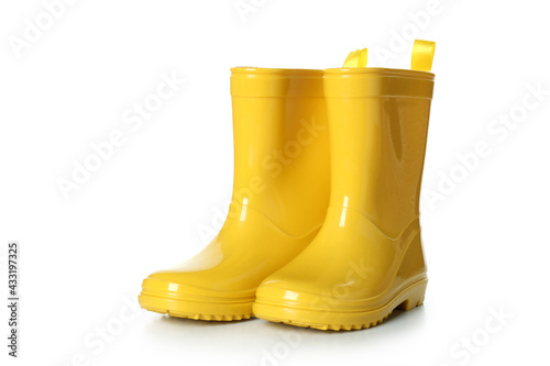 Yellow rubber boots isolated on white background