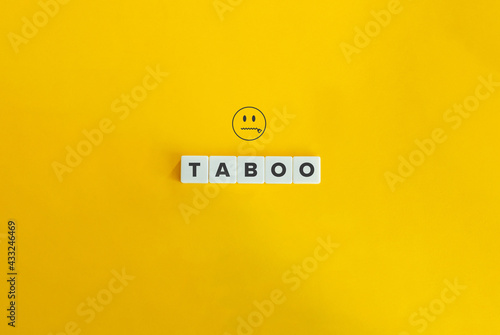 Taboo banner and concept. Block letters on bright orange background. Minimal aesthetics.