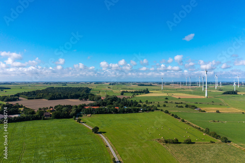 Aerial view with wind farm near Arle