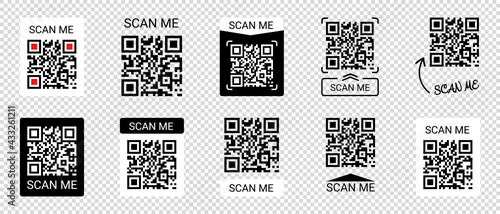 Mobile Smartphone QR Code Application Button With Scan Me Sign - Vector Illustrations Icon Set Isolated On Transparent Background