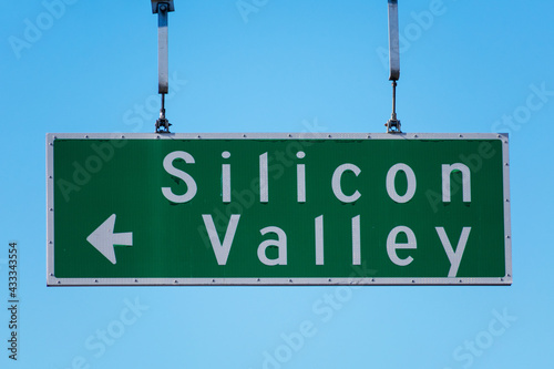 Silicon Valley road sign under blue sky