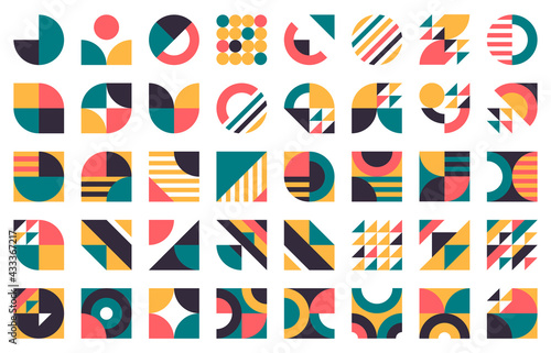 Abstract bauhaus shapes. Modern circles, triangles and squares, minimal style bauhaus figures vector illustration set. Graphic style design elements
