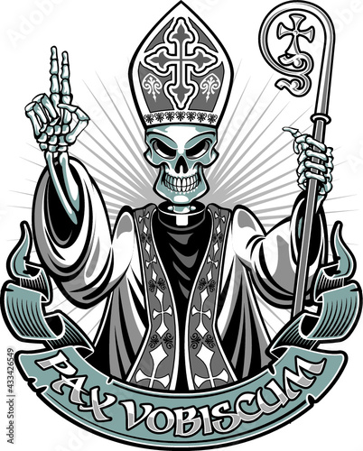 skeleton priest wearing mitre and holding crosier