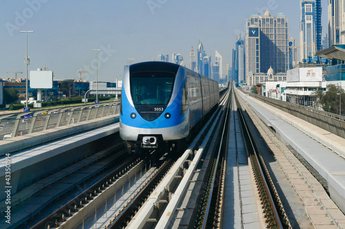United Arab Emirates, Dubai automatic metro seen from a metro in reverse