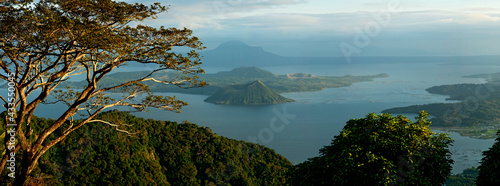 Taal Lake in Batangas, Philippines showing Taal Volcano in a panoramic view, late afternoon.