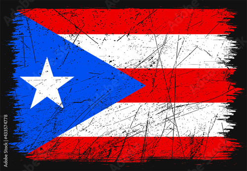Creative grunge flag of Puerto Rico country. Happy constitution day of Puerto Rico. Brush flag on shiny black background