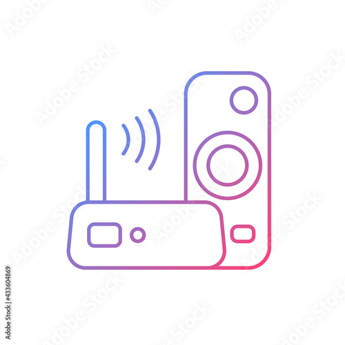 Media streaming device gradient linear vector icon. Watching television on Internet-connected device. Thin line color symbols. Modern style pictogram. Vector isolated outline drawing