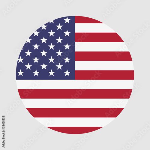 Round flag of America country. America flag with button or badge.