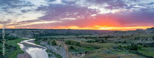 Sunset at Wind Canyon Trail Overlook of the Little Missouri River in the Theodore Roosevelt National Park - South Unit - near Medora, North Dakota