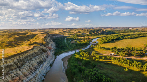 early morning view from Sully Creek State Park - Whitetail Flats Campground - Little Missouri River - near Medora and Theodore Roosevelt National Park - badlands 