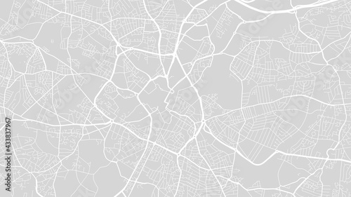 White and light grey Birmingham city area vector background map, streets and water cartography illustration.