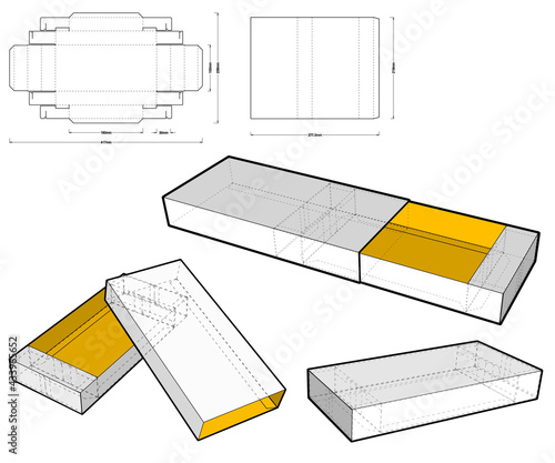 Chocolate Box and Die-cut Pattern (Internal measurement 16x10x3cm). The .eps file is full scale and fully functional. Prepared for real cardboard production.