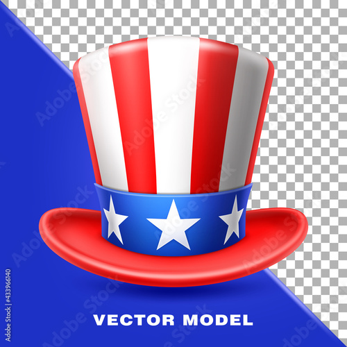 American Uncle Sam hat, America Flag, USA. Independence Day, 4th of July. 