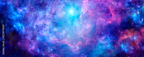 Bright purple cosmic background with nebula and stardust