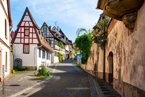 Cityscape with buildings and narrow Streets of the idyllic village Oppenheim at Rhine, Germany