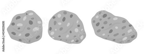 Grey conglomerate rock specimen illustration set. Sedimentary rock .