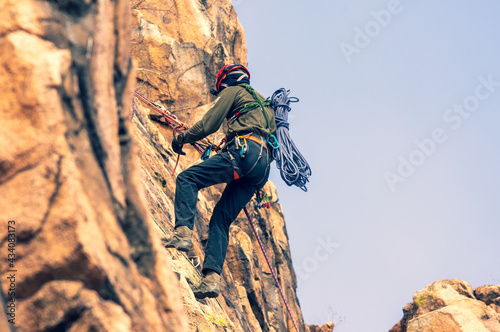 climber on training day rappelling