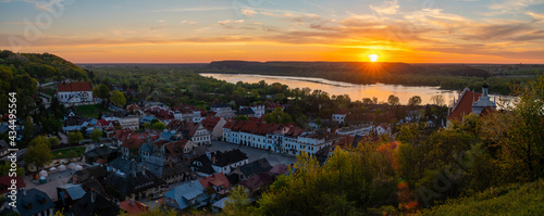 Kazimierz Dolny on the Vistula River. Beautiful town in Poland during sunset. Panorama.
