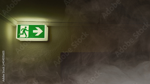 Emergency exit shows escape route in the event of smoke or fire