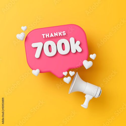 700 thousand followers social media thanks banner. 3D Rendering
