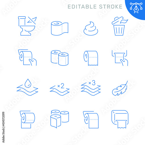 Toilet paper related icons. Editable stroke. Thin vector icon set