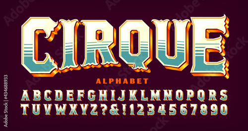 Cirque, a French word meaning circus, is an ornate alphabet with gilded edges and 3d effects. This alphabet has a vintage Victorian or steampunk vibe.