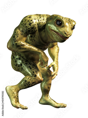 A mutant frogman stands before you: half frog and half human, this humanoid green slimy creature looks like something staight out of a horror movie. 3D Rendering