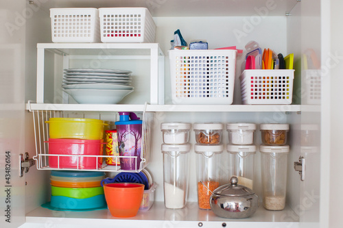 Storage in the kitchen. Home organization idea. 