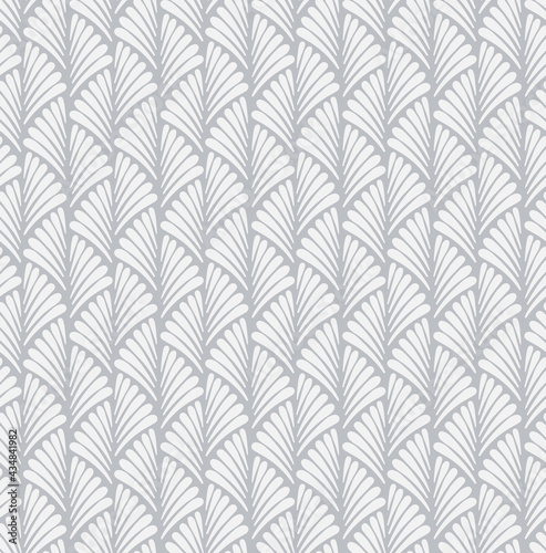 Art Deco Pattern With White Floral Motifs In A Half Drop Repeat. Vintage Neutral Gray And White Art Deco Pattern For Wallpaper, Textiles, Home Décor, Fabric