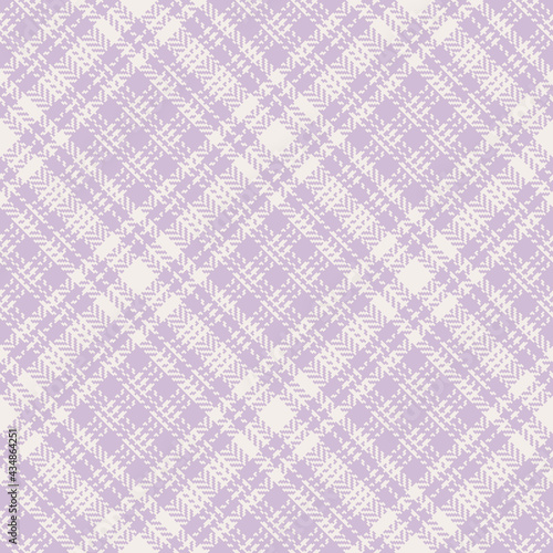 Seamless check vector pattern for spring and summer in lilac and off white. Herringbone tartan tweed plaid texture for flannel shirt, skirt, jacket, coat, dress, other modern fashion fabric design.