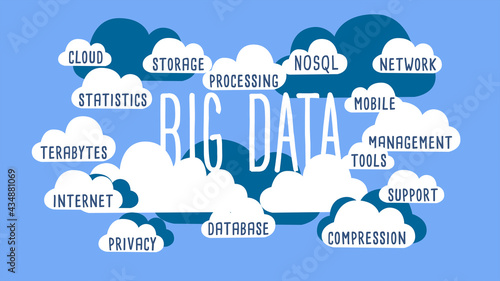 Big data on the Clouds illustration Concept on Solid Background