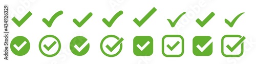 check mark vector icon. green box set. ok choose illustration white background. correct isolated symbol.