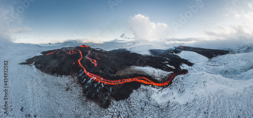 Iceland Volcanic eruption 2021. The volcano Fagradalsfjall is located in the valley Geldingadalir close to Grindavik and Reykjavik. Hot lava and magma coming out of the crater.