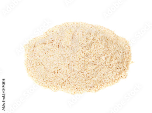 handful of apple pectin powder closeup on white