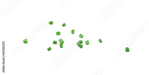 chopped green onions on white background